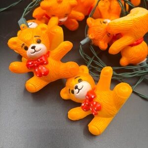 Vintage Lights Teddy Bear Blow Mold String Christmas Holiday Bow Brown Set of 10